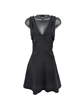 Black Fit Flare Mini Dress Minimalist Sleek Capsule Cocktail Party Cut Out Sz M